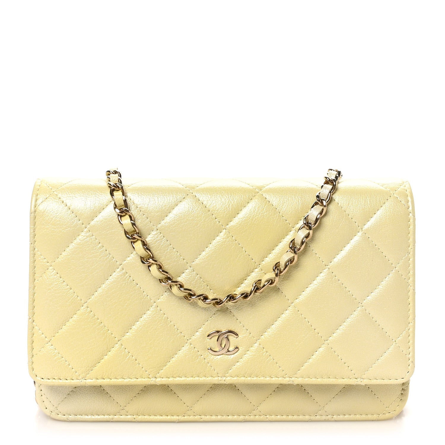 Chanel Iridescent Goatskin Quilted Wallet on Chain WOC Light Yellow 1 of 10