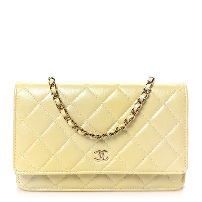 Chanel Iridescent Goatskin Quilted Wallet on Chain WOC Light Yellow 1 of 10