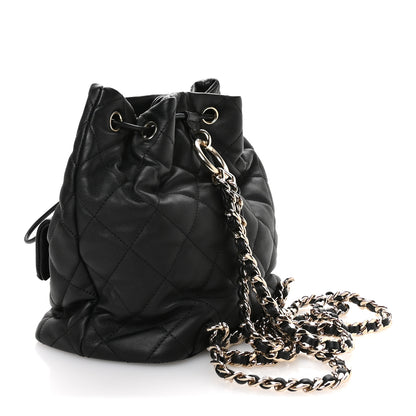 Chanel Lambskin Quilted Double Pocket Drawstring Backpack Black 3 of 10