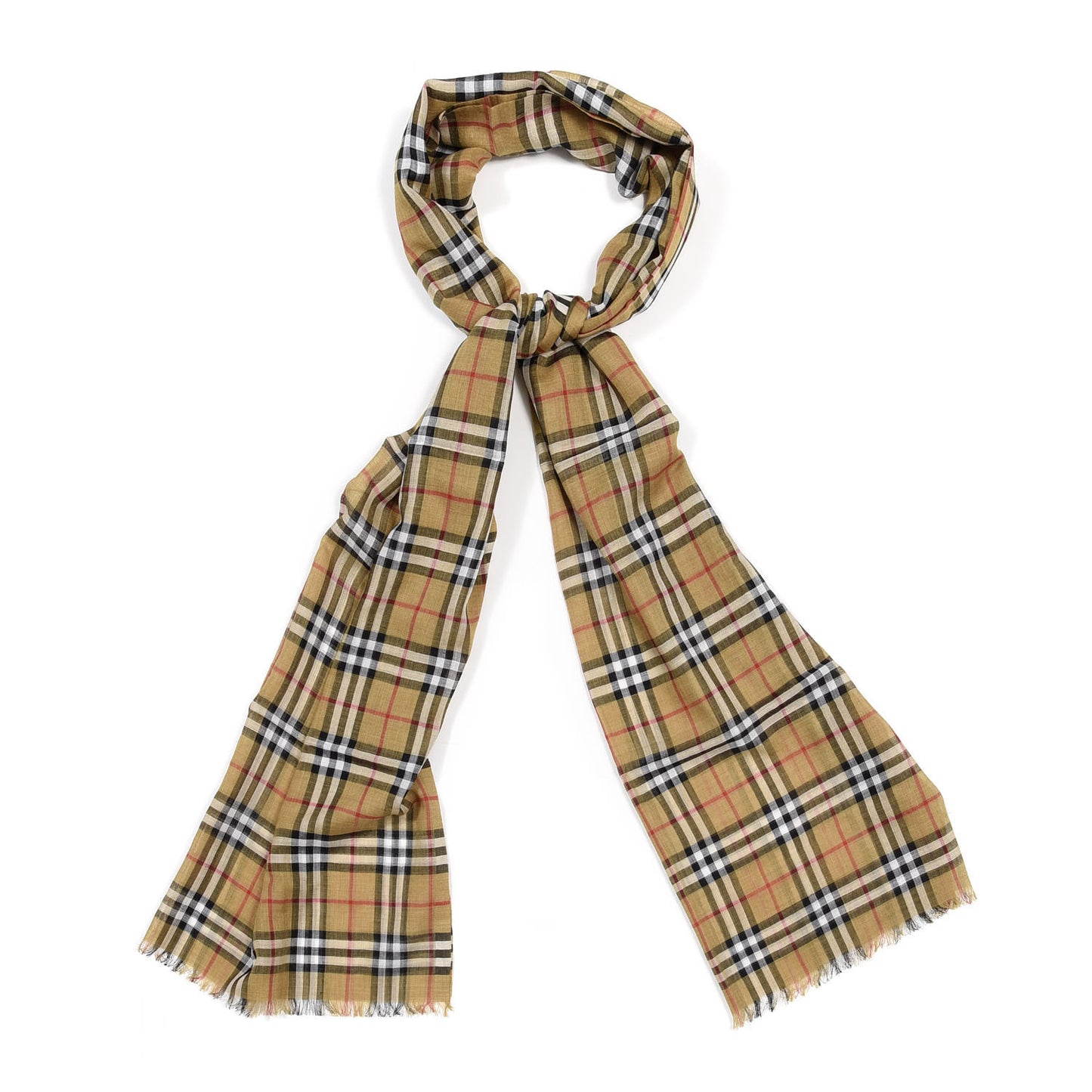 Wool Silk Gauze Vintage Check Scarf Antique Yellow