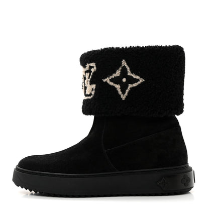 Louis Vuitton Suede Calfskin Shearling Snowdrop Flat Ankle Boot 41 Black 1 of 8