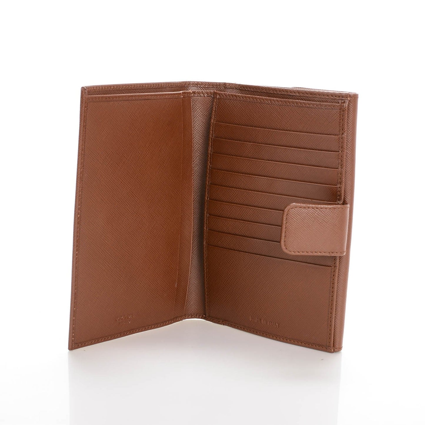 Saffiano Metal Short Flap Wallet Brown