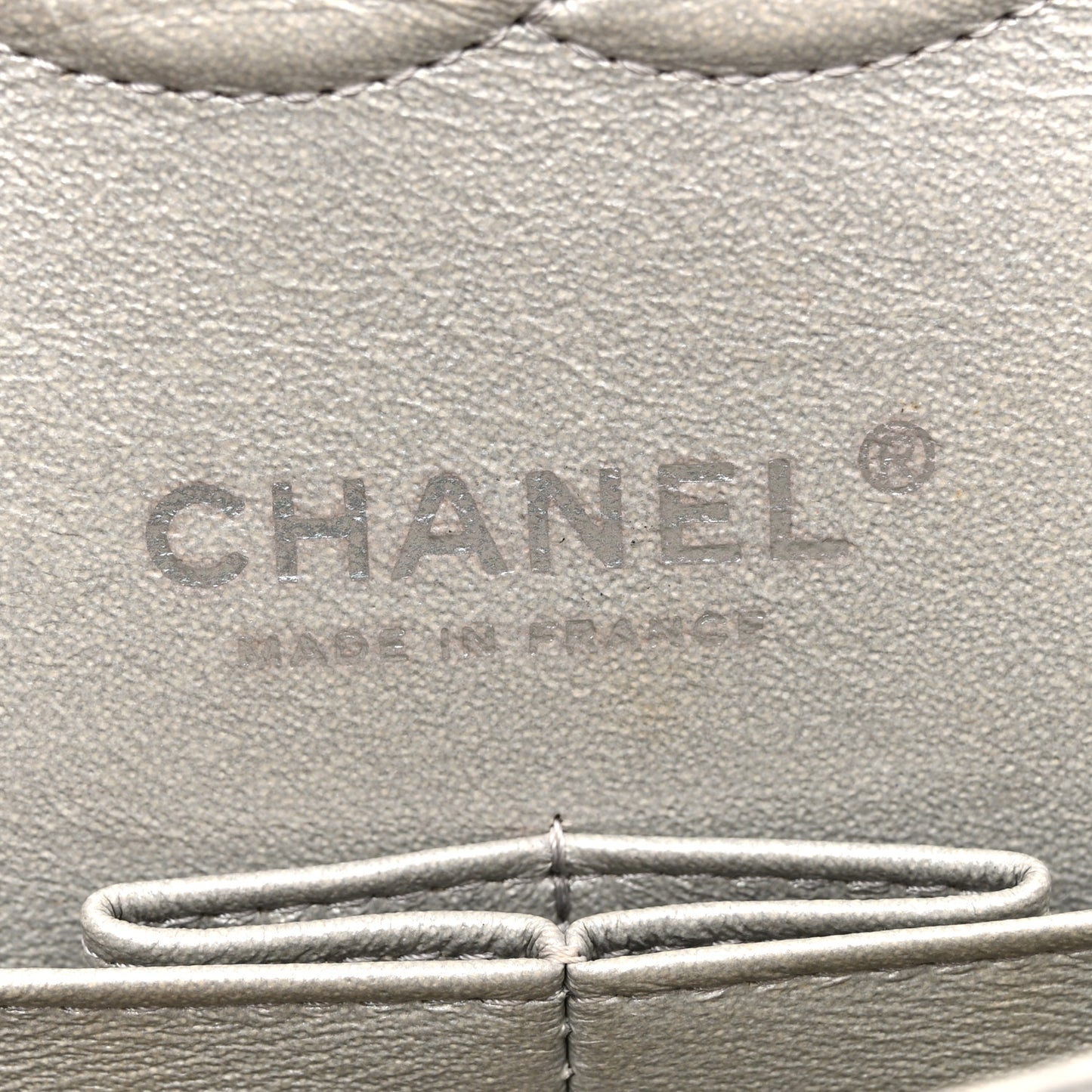 Metallic Patent Crumpled Calfskin Chevron Quilted Medium Double Flap Silver