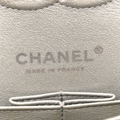 Chanel Metallic Patent Crumpled Calfskin Chevron Quilted Medium Double Flap Silver 6 of 13