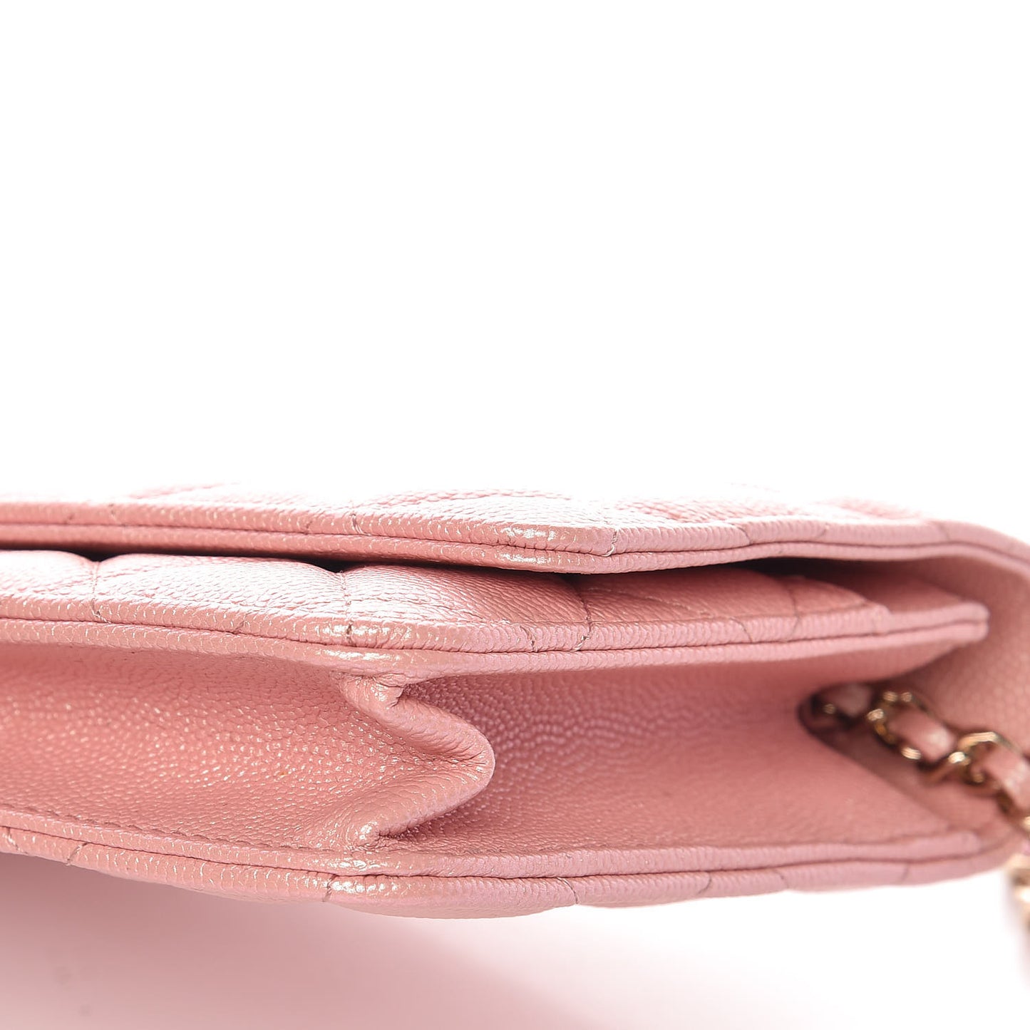 Iridescent Caviar Quilted Wallet on Chain WOC Rose Pink