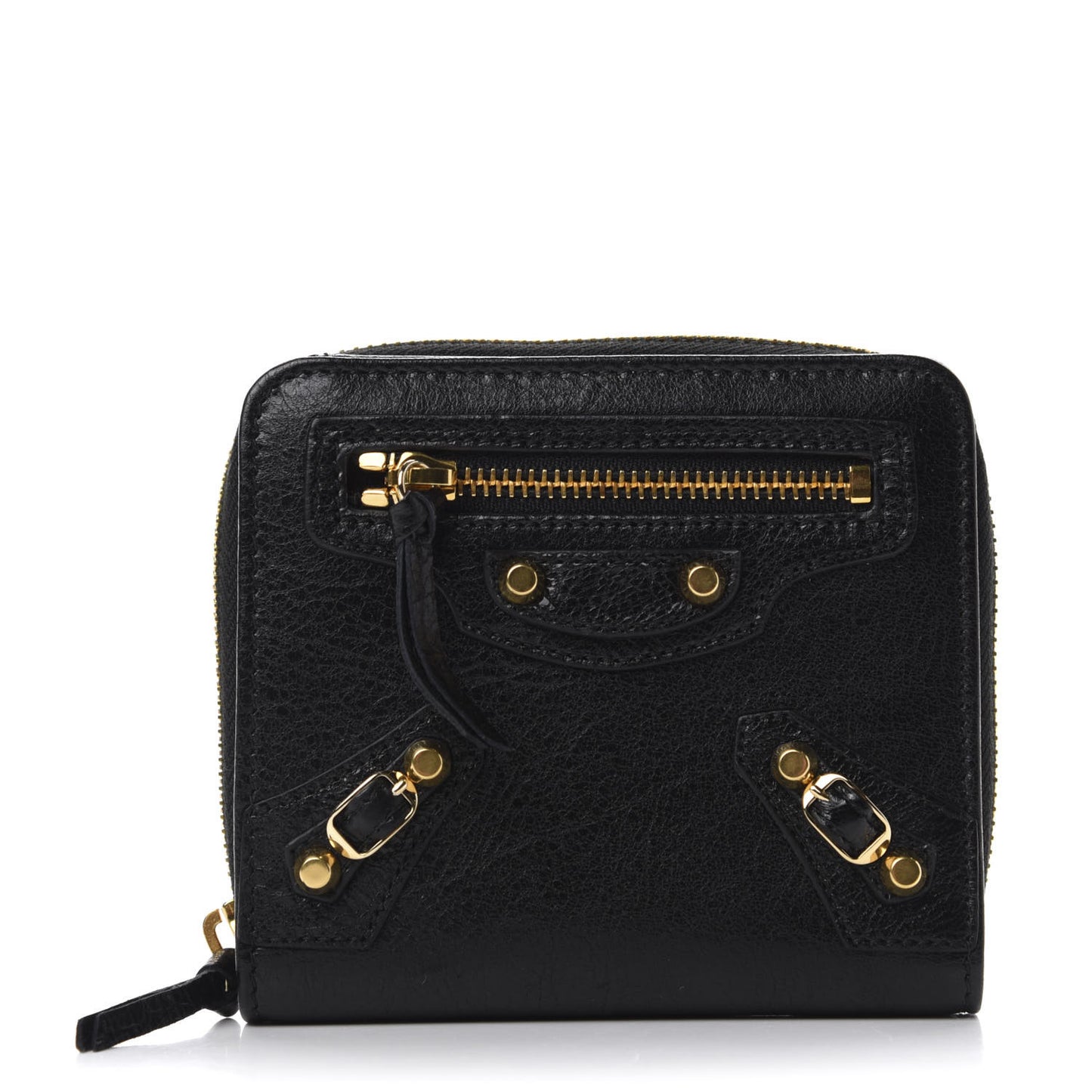 Agneau Classic Gold Hardware Compact Wallet Black