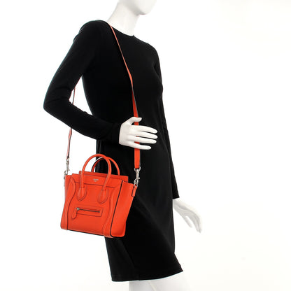 Celine Drummed Calfskin Nano Luggage Vermillion 2 of 13