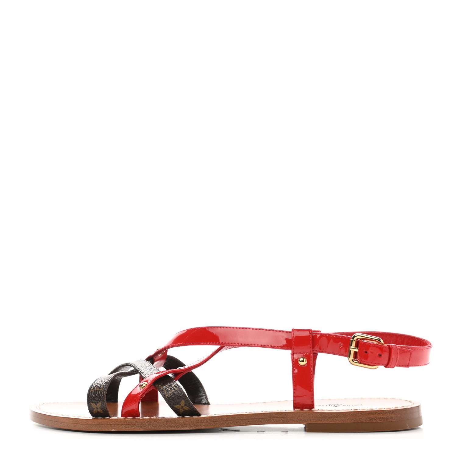 Louis Vuitton Monogram Patent Carimbo Flat Sandals 37.5 Red 1 of 9