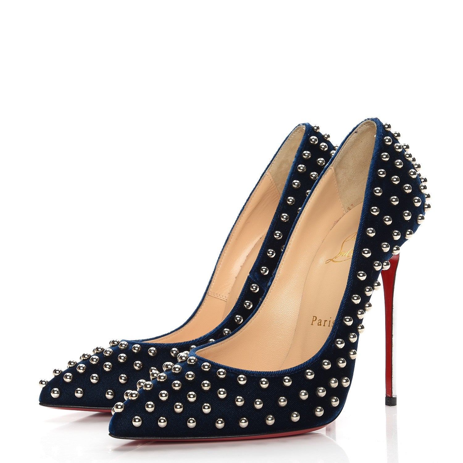 Christian Louboutin Velvet Billy 120 Spike Pumps 38.5 Silver Eclipse 3 of 8