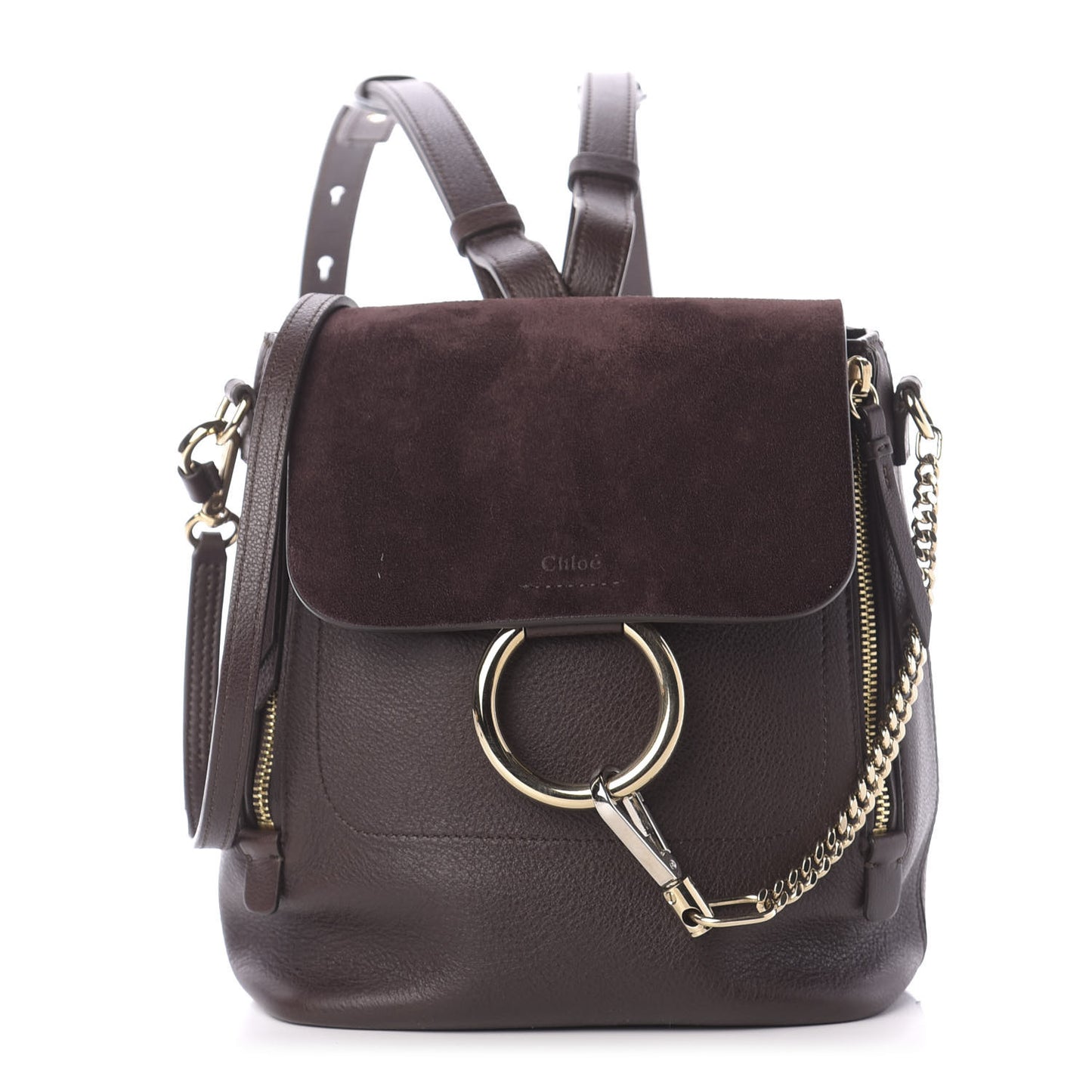 Suede Calfskin Small Faye Backpack Carbon Brown