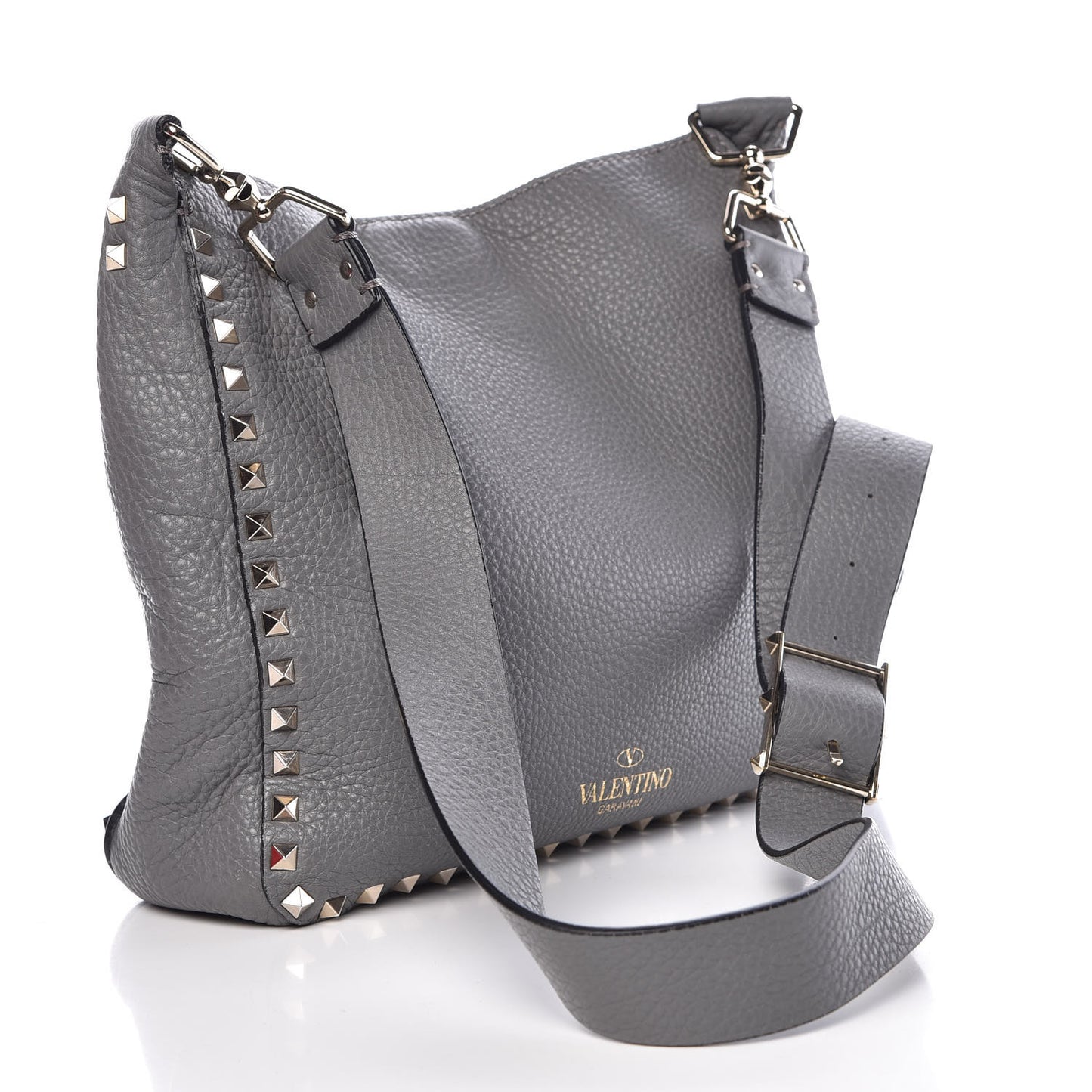 Pebbled Calfskin Small Rockstud Flip-Lock Messenger Bag Pebble