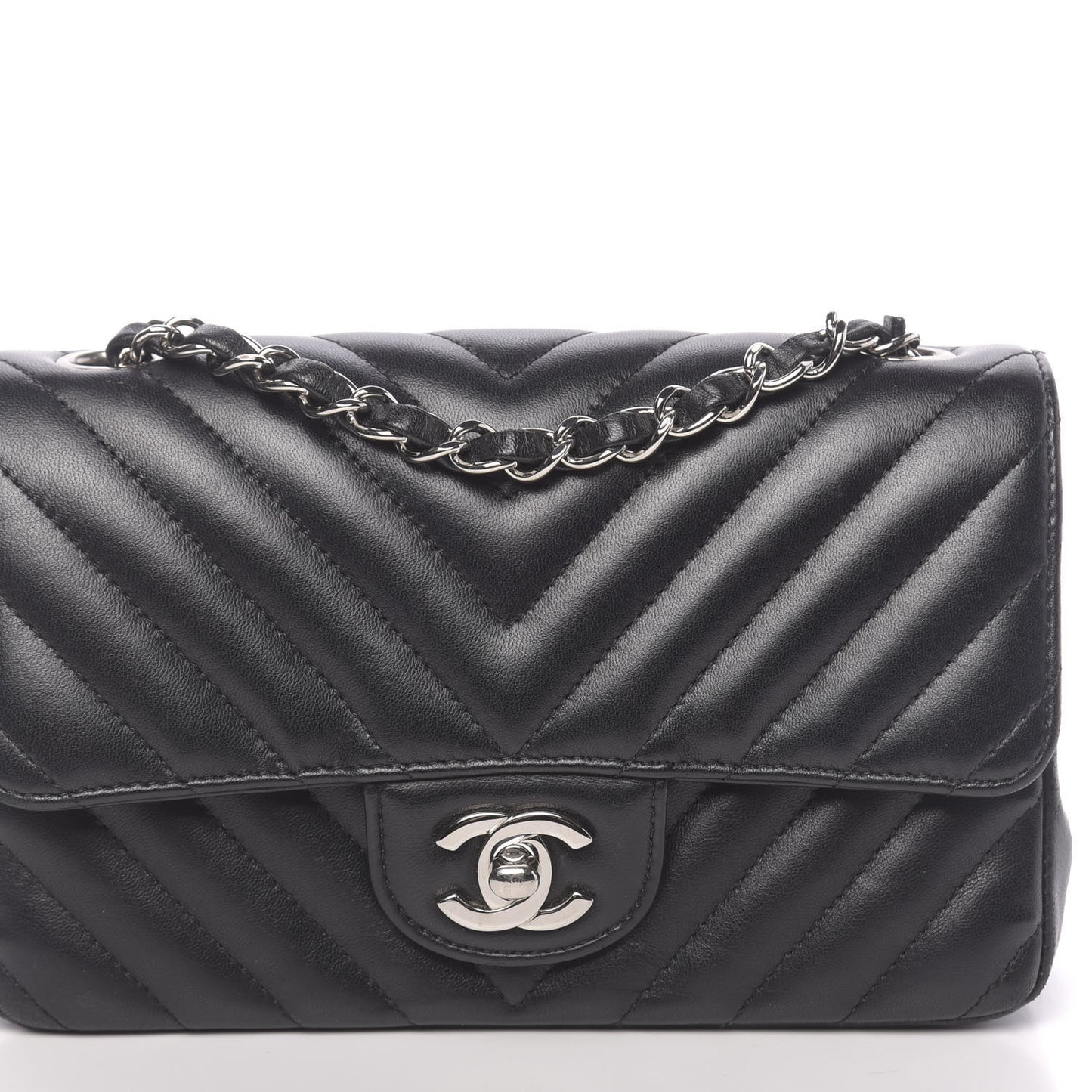 Lambskin Chevron Quilted Mini Rectangular Flap Black