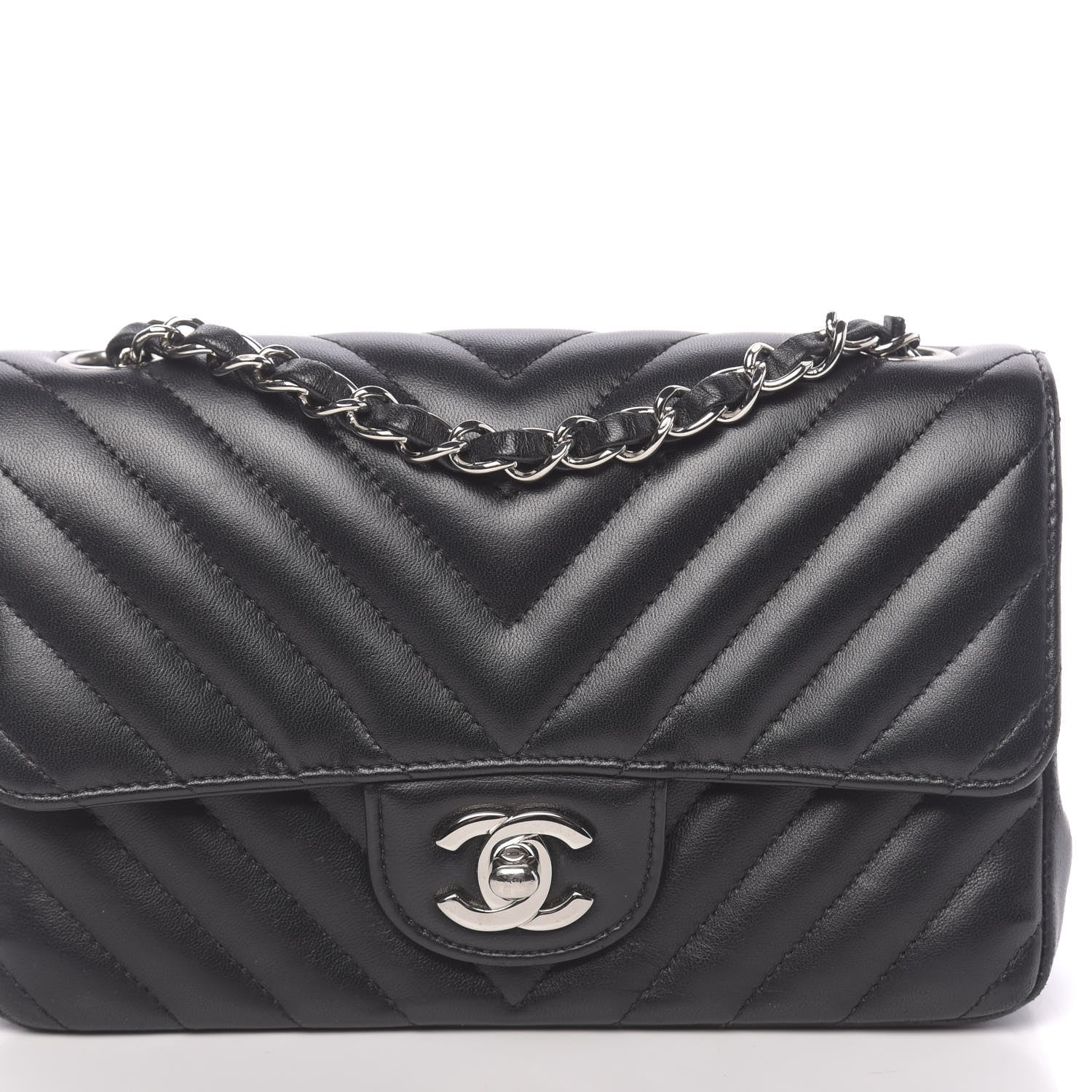 Chanel Lambskin Chevron Quilted Mini Rectangular Flap Black 8 of 11