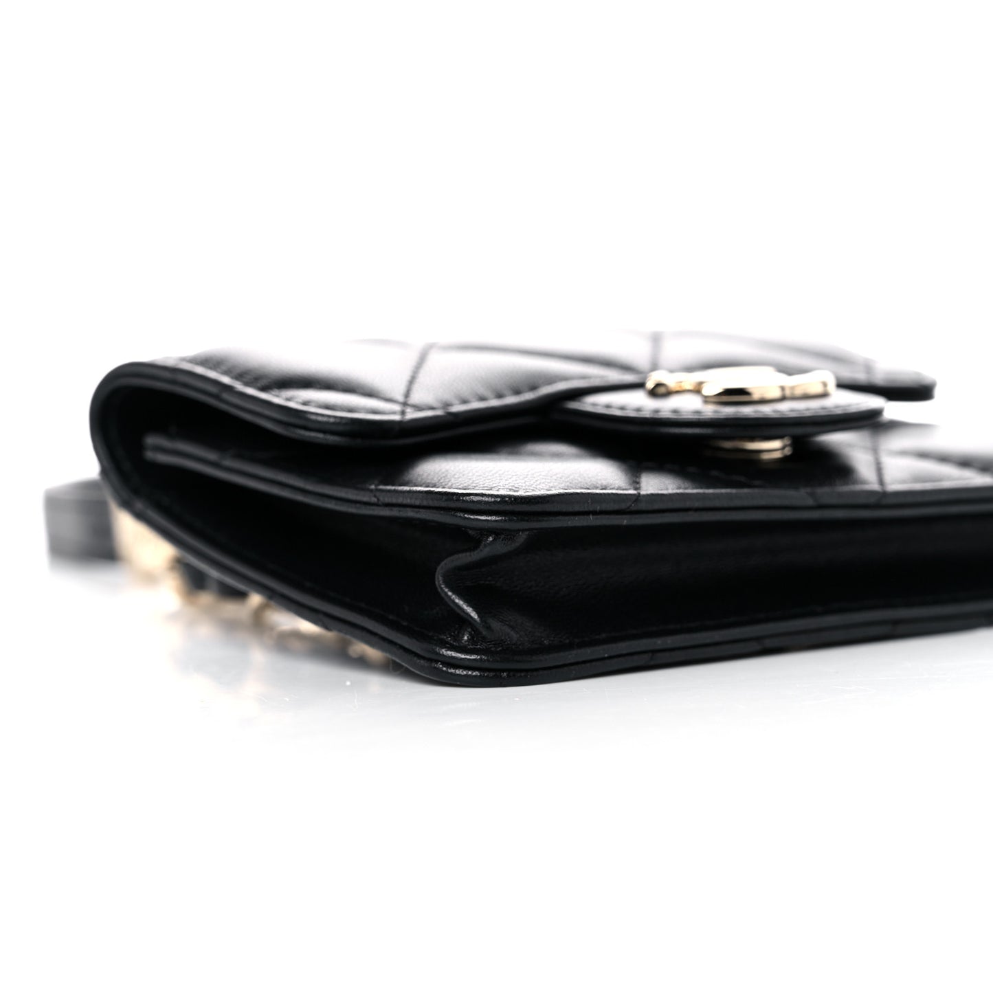 Lambskin Quilted Elegant Chain Mini Flap Belt Bag Black