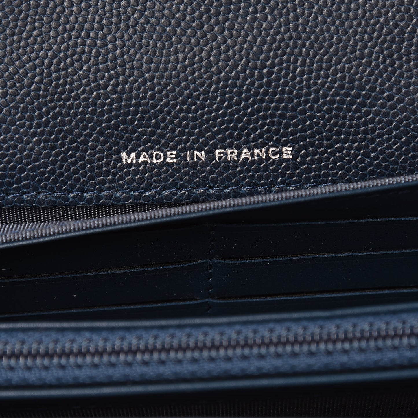 Caviar Quilted Large Gusset Flap Wallet Navy