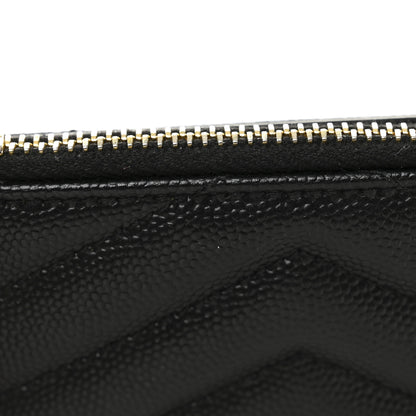 Saint Laurent Grain De Poudre Matelasse Chevron Monogram Zipped Card Case Black 8 of 8