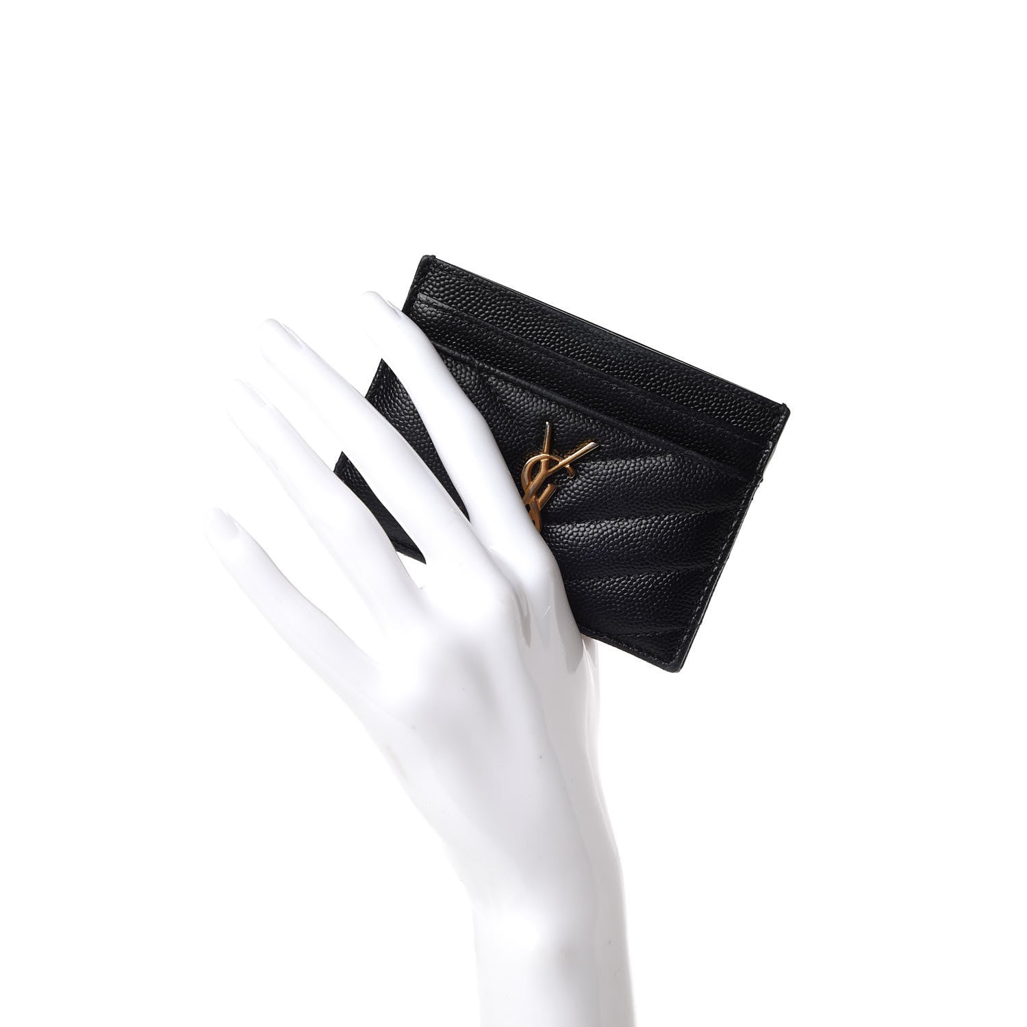 Saint Laurent Grain De Poudre Matelasse Chevron Monogram Credit Card Case Black 2 of 16