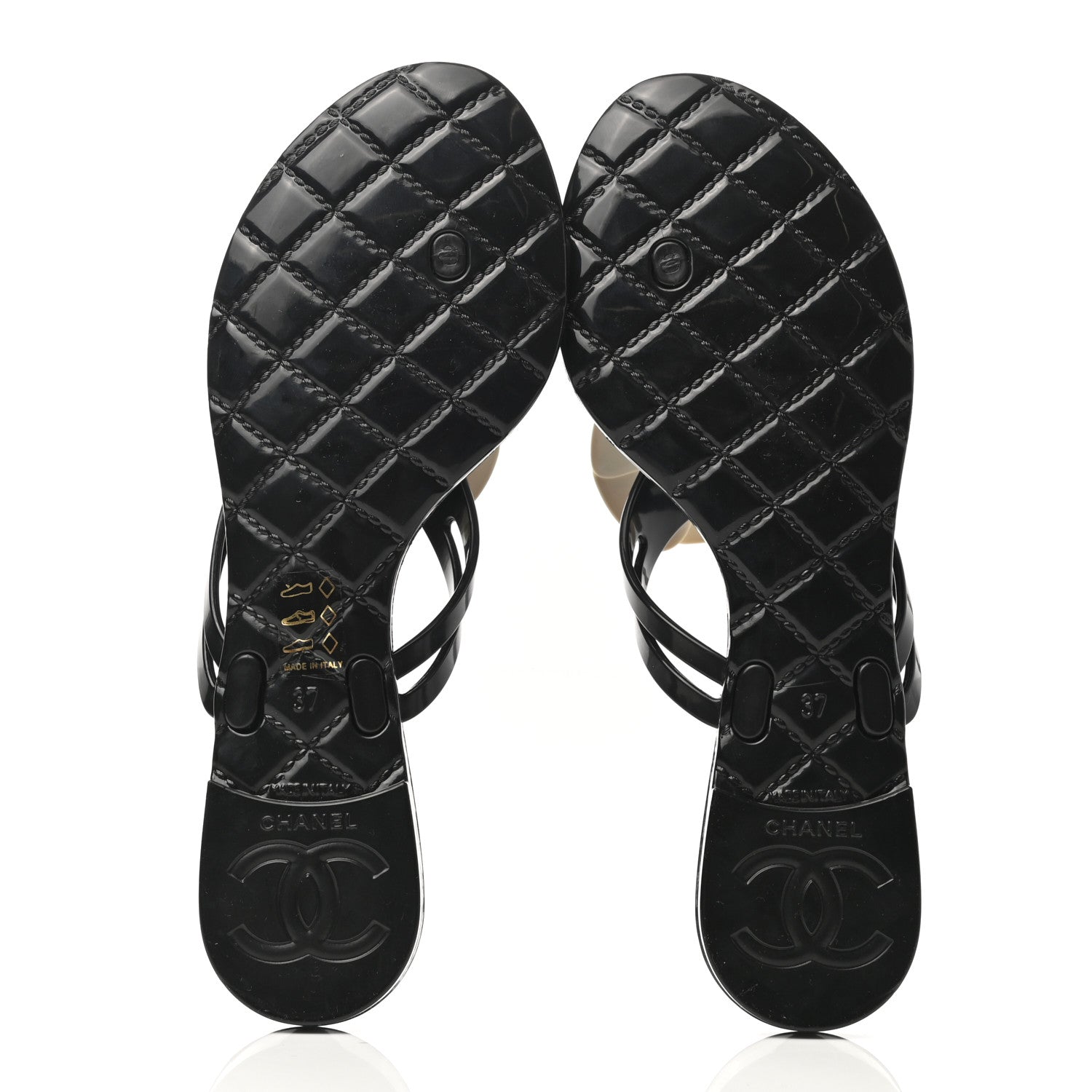 Chanel Jelly Camellia Thong Sandals 37 Black Ivory 5 of 9
