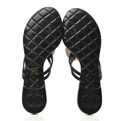 Chanel Jelly Camellia Thong Sandals 37 Black Ivory 5 of 9