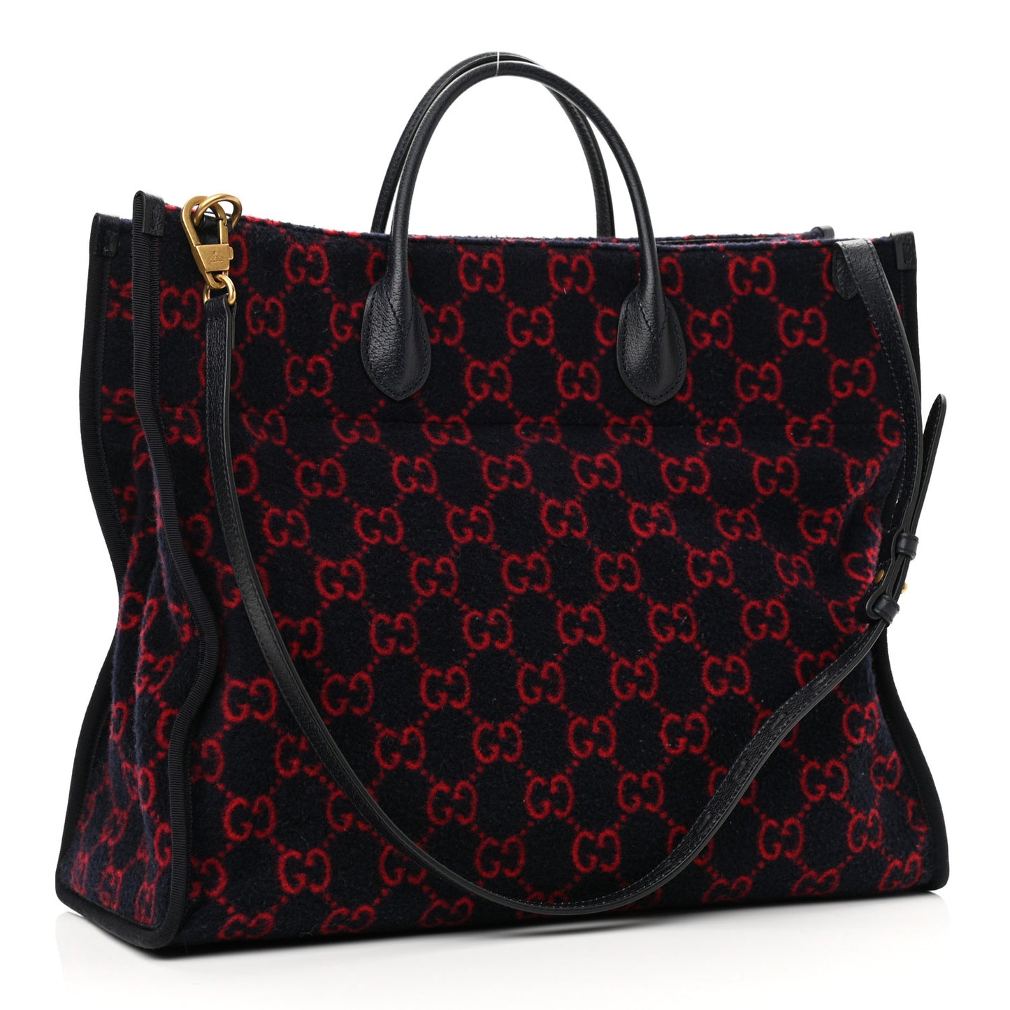 Covered Wool Textured Dollar Calfskin GG Monogram Large Tote Bag Blue Red