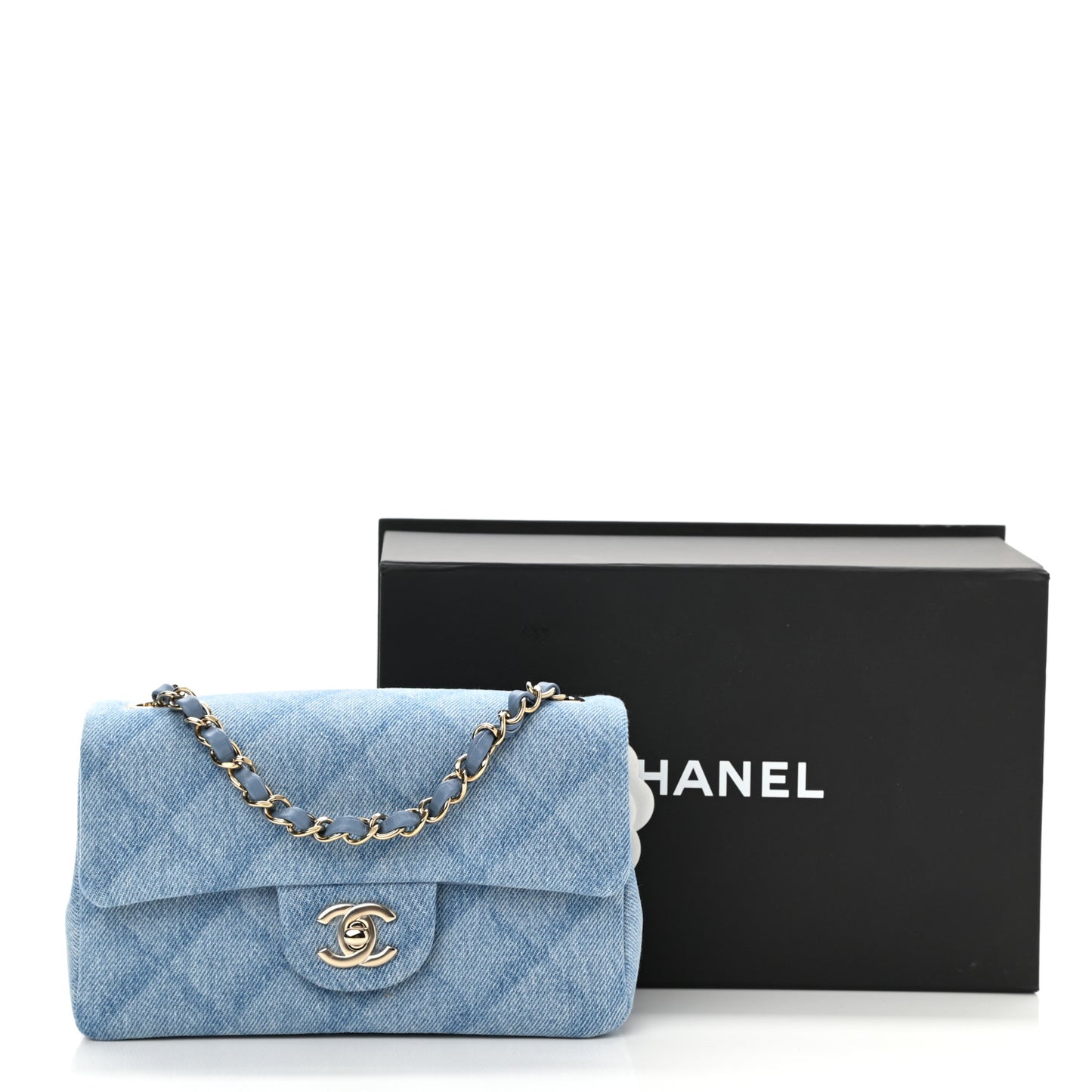 Denim Quilt Print Mini Rectangular Flap Light Blue