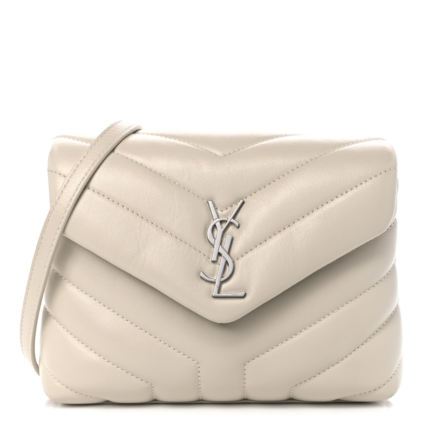 Saint Laurent Calfskin Y Quilted Monogram Toy Loulou Crossbody Bag Ivory 1 of 10