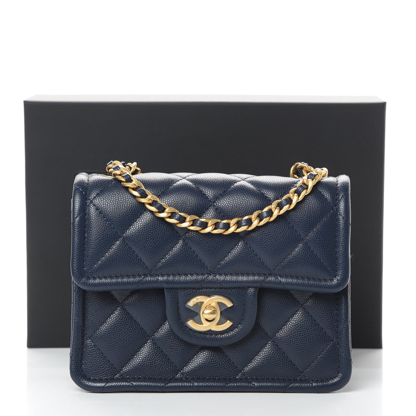 Caviar Quilted Mini Sweet Classic Flap Navy Blue