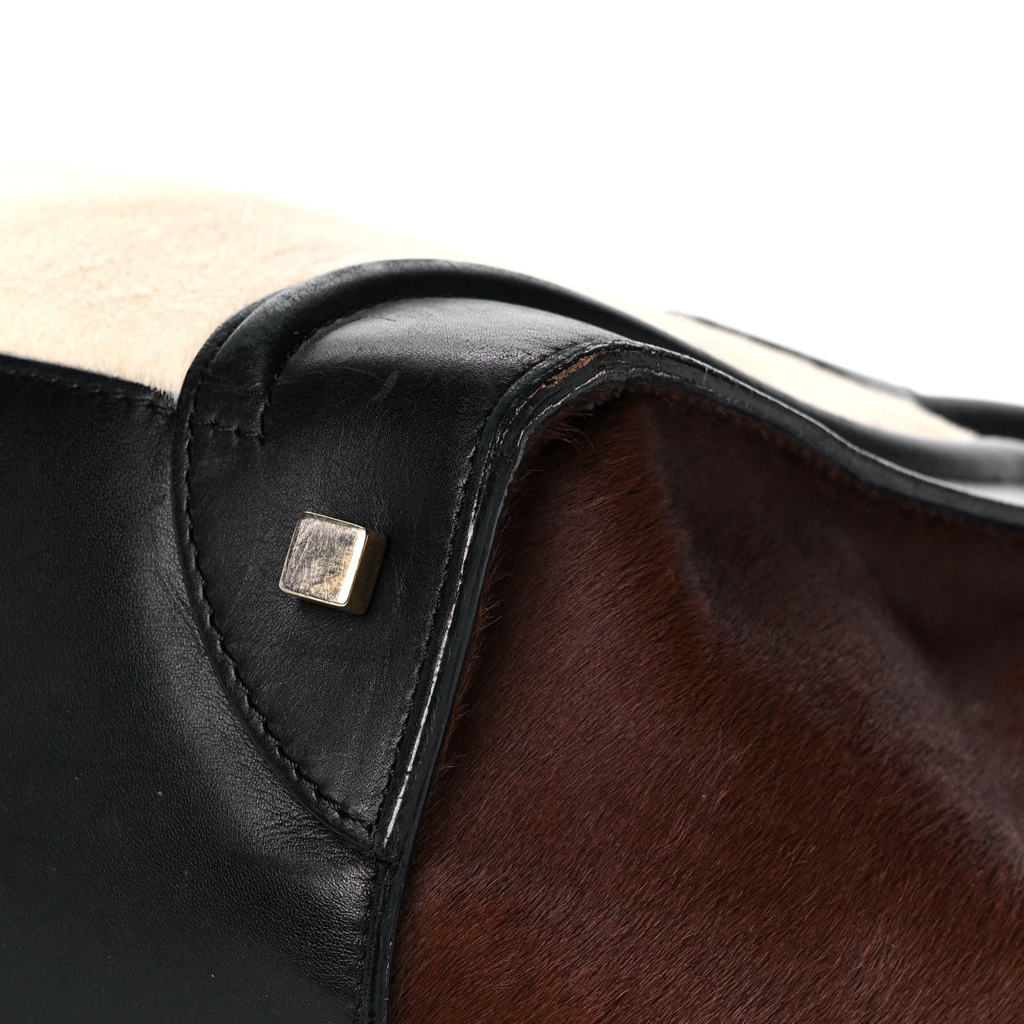 Pony Hair Mini Tri-Color Luggage Ivory Black Brown