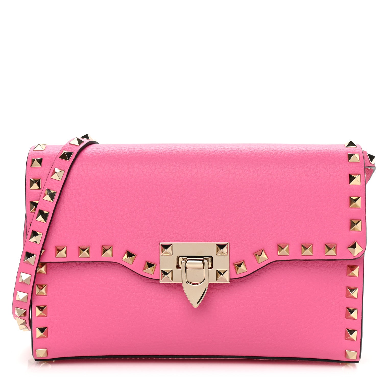 Valentino Garavani Pebbled Calfskin Medium Rockstud Flip Lock Crossbody Bag Pink Orchid 1 of 10