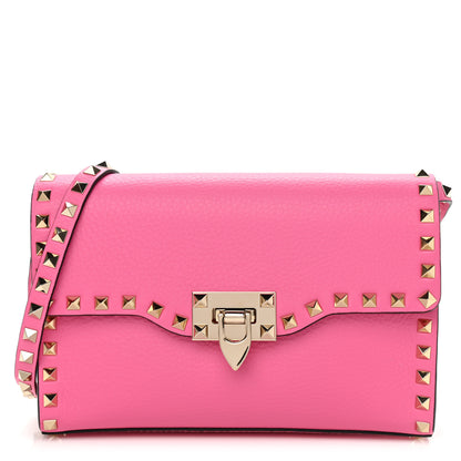Valentino Garavani Pebbled Calfskin Medium Rockstud Flip Lock Crossbody Bag Pink Orchid 1 of 10