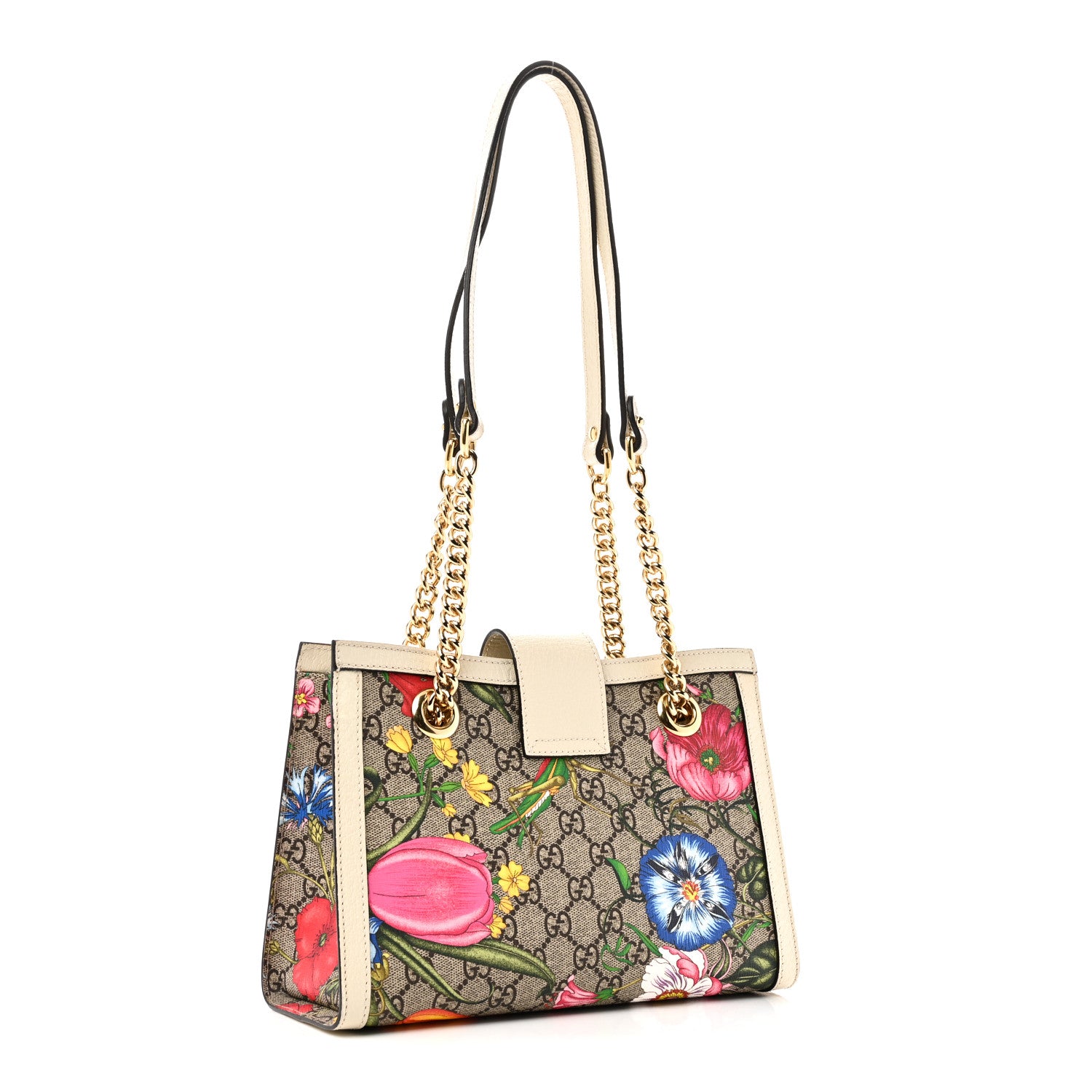 Gucci GG Supreme Monogram Flora Textured Calfskin Small Padlock Tote Beige Ebony Multicolor Mystic White 3 of 10