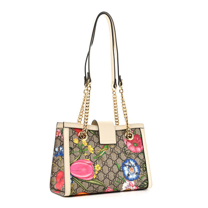 Gucci GG Supreme Monogram Flora Textured Calfskin Small Padlock Tote Beige Ebony Multicolor Mystic White 3 of 10