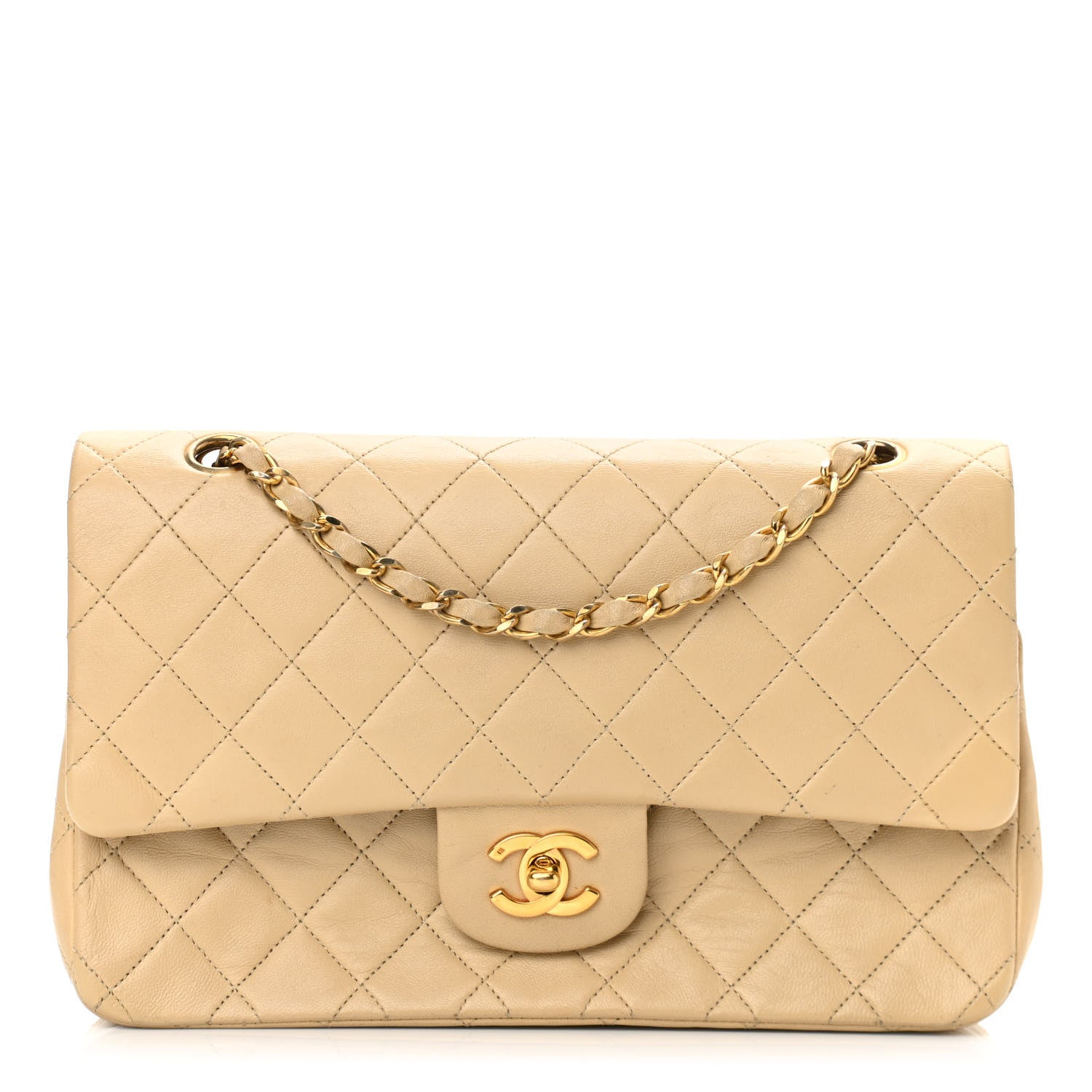 Chanel Lambskin Quilted Medium Double Flap Beige 2 of 30