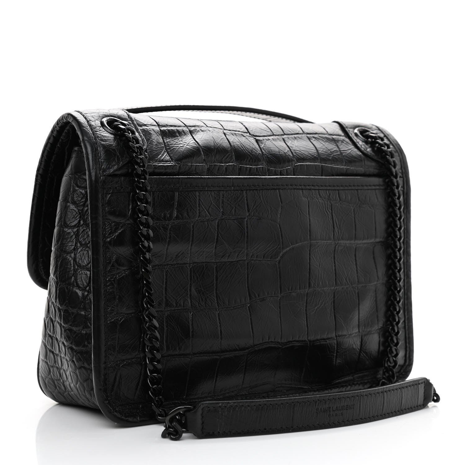 Saint Laurent Calfskin Crocodile Embossed Matelasse Monogram Baby Niki Chain Satchel Black 3 of 8