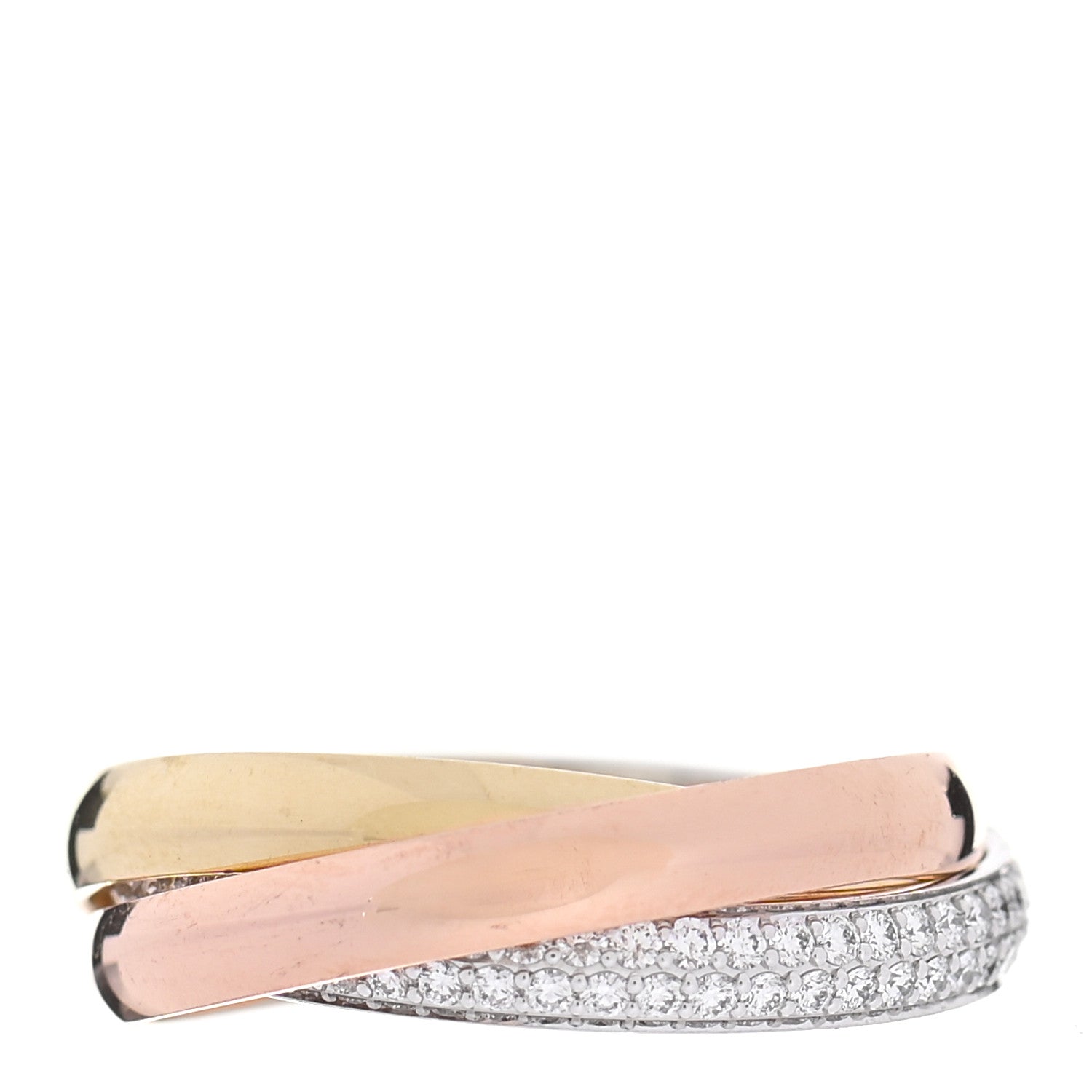 Cartier 18K White Yellow Pink Gold Diamond Small Trinity Paved Ring 53 6.25 2 of 5