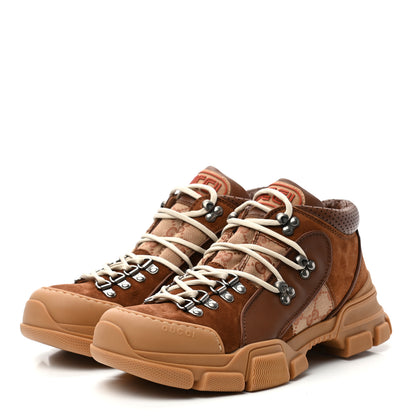 Gucci X SEGA Suede Calfskin GG Monogram Mens Flashtrek Sneakers 7.5 New Cuir Beige Ruggine 3 of 8