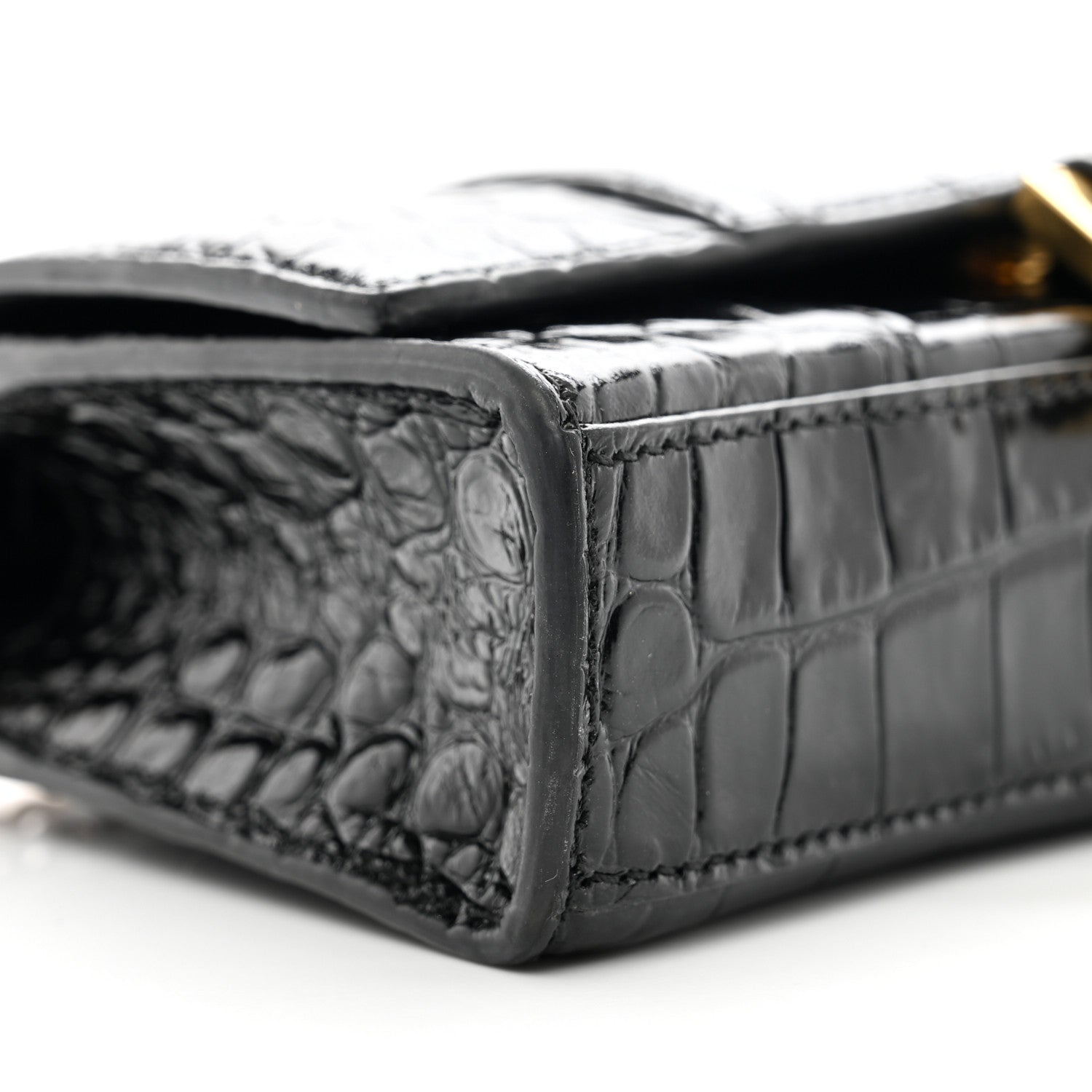 Balenciaga Shiny Calfskin Crocodile Embossed Hourglass Chain Bag Black 8 of 10