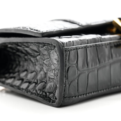 Balenciaga Shiny Calfskin Crocodile Embossed Hourglass Chain Bag Black 8 of 10