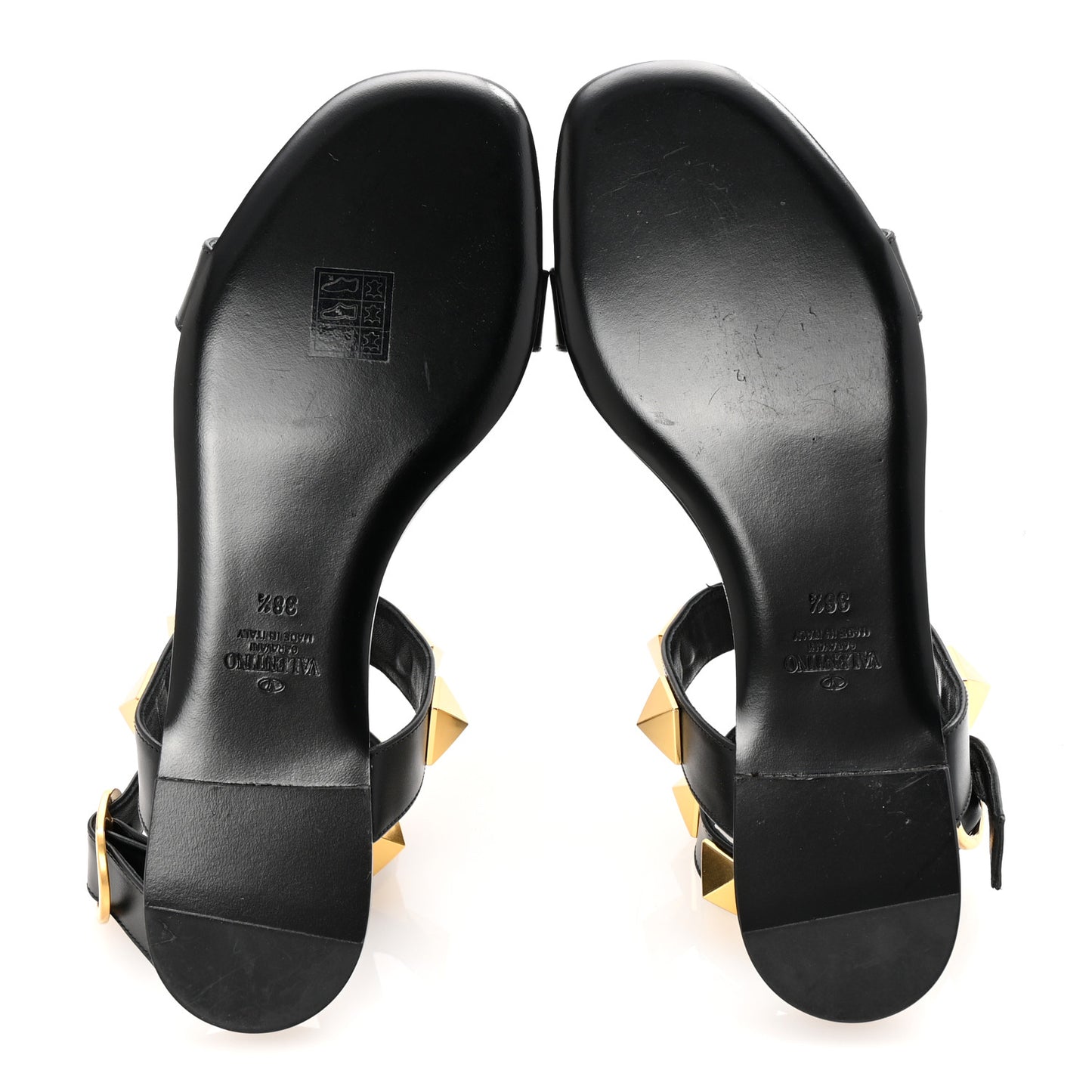 Calfskin Roman Stud Ankle Strap Flat Sandals 38.5 Black
