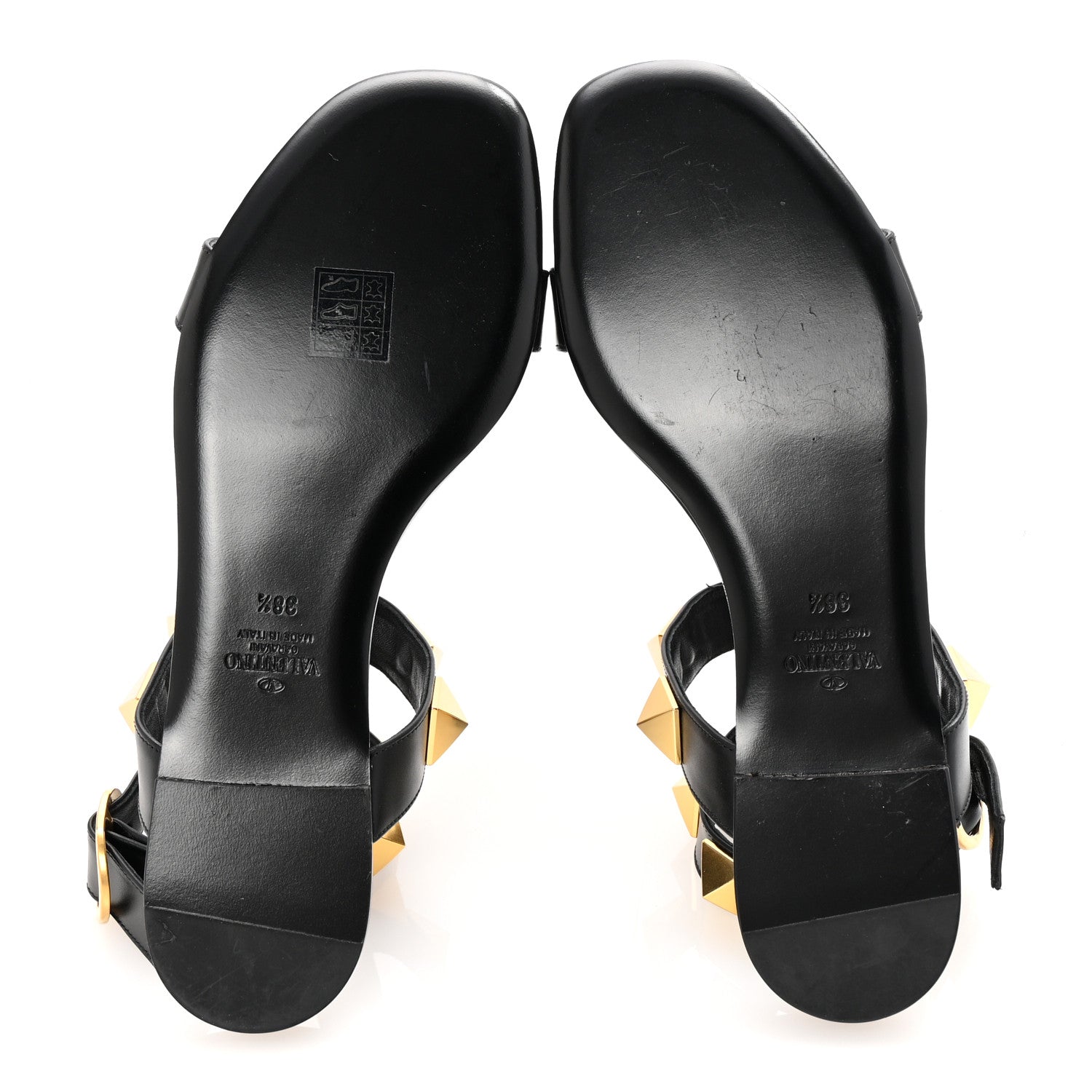 Valentino Garavani Calfskin Roman Stud Ankle Strap Flat Sandals 38.5 Black 6 of 10