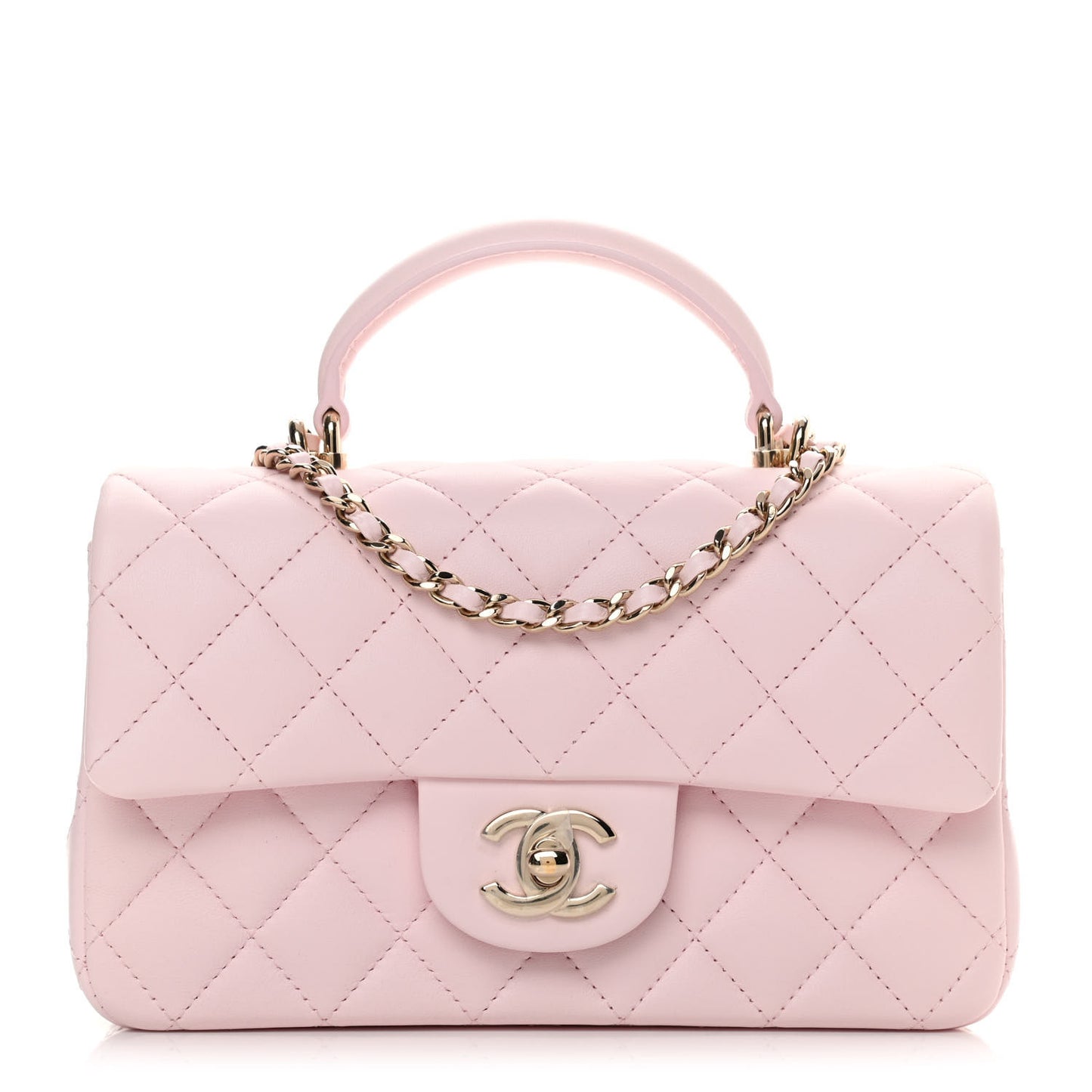 Lambskin Quilted Mini Top Handle Rectangular Flap Light Pink