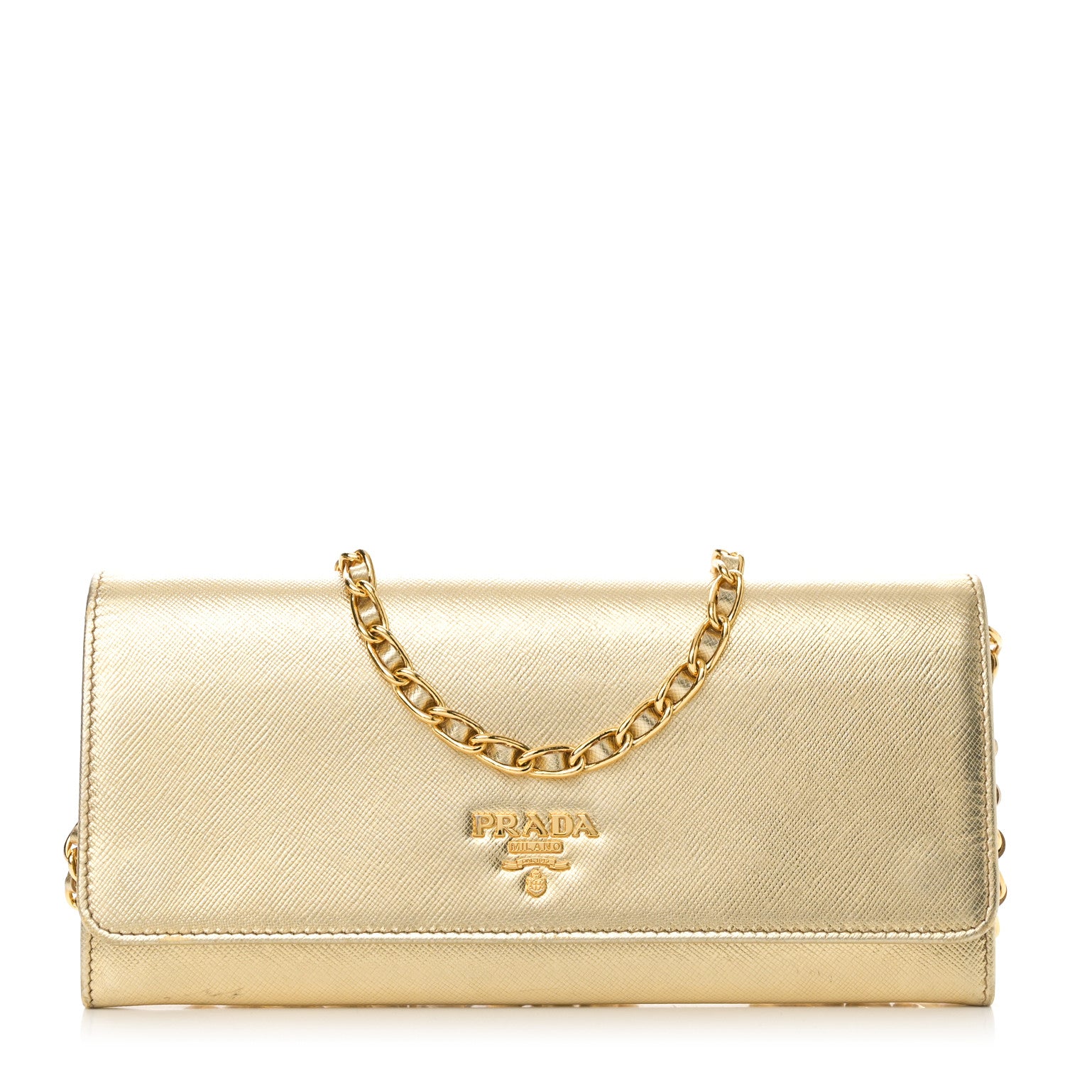 Prada Saffiano Metal Oro Chain Wallet Platino 1 of 8
