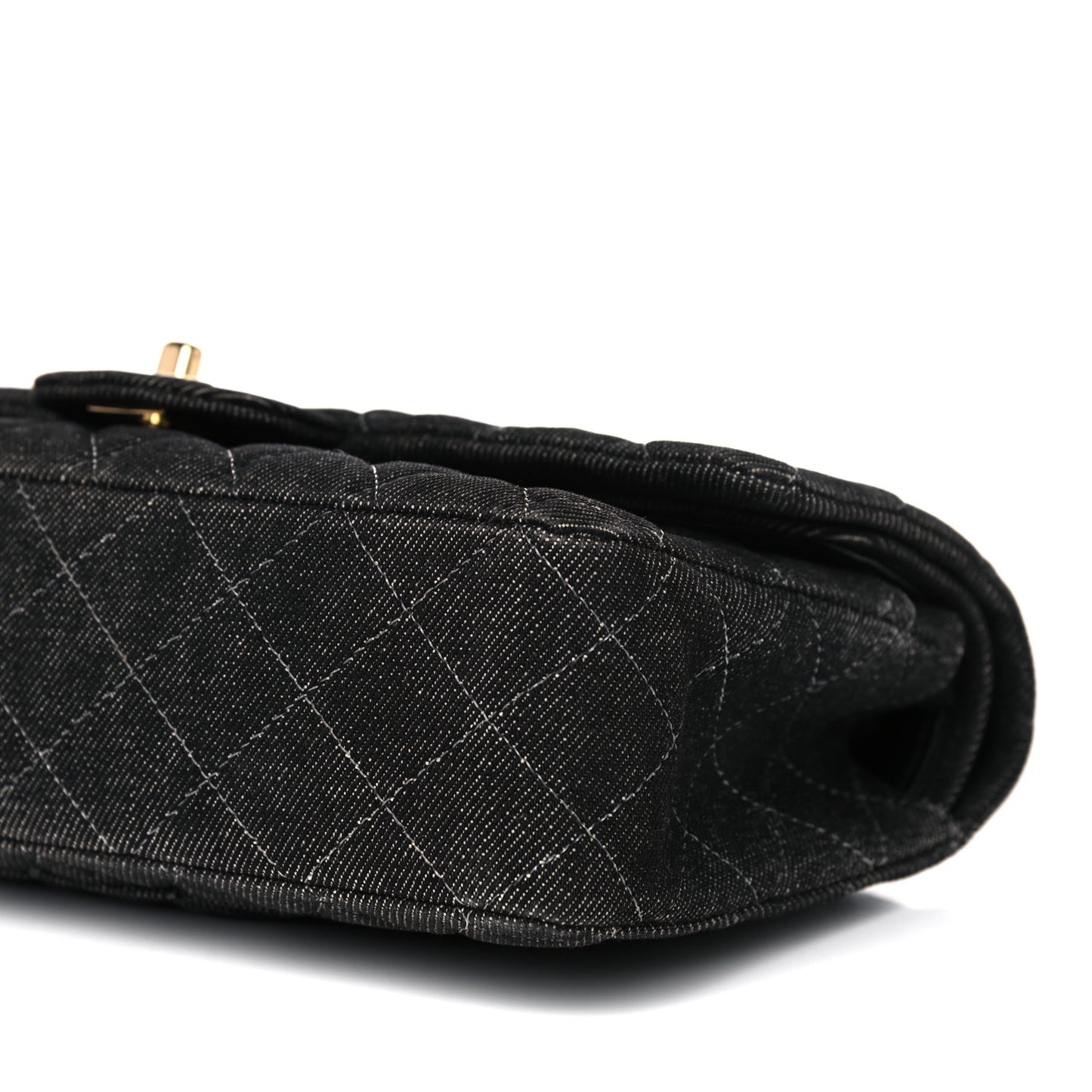 Denim Quilted Medium Double Flap Black