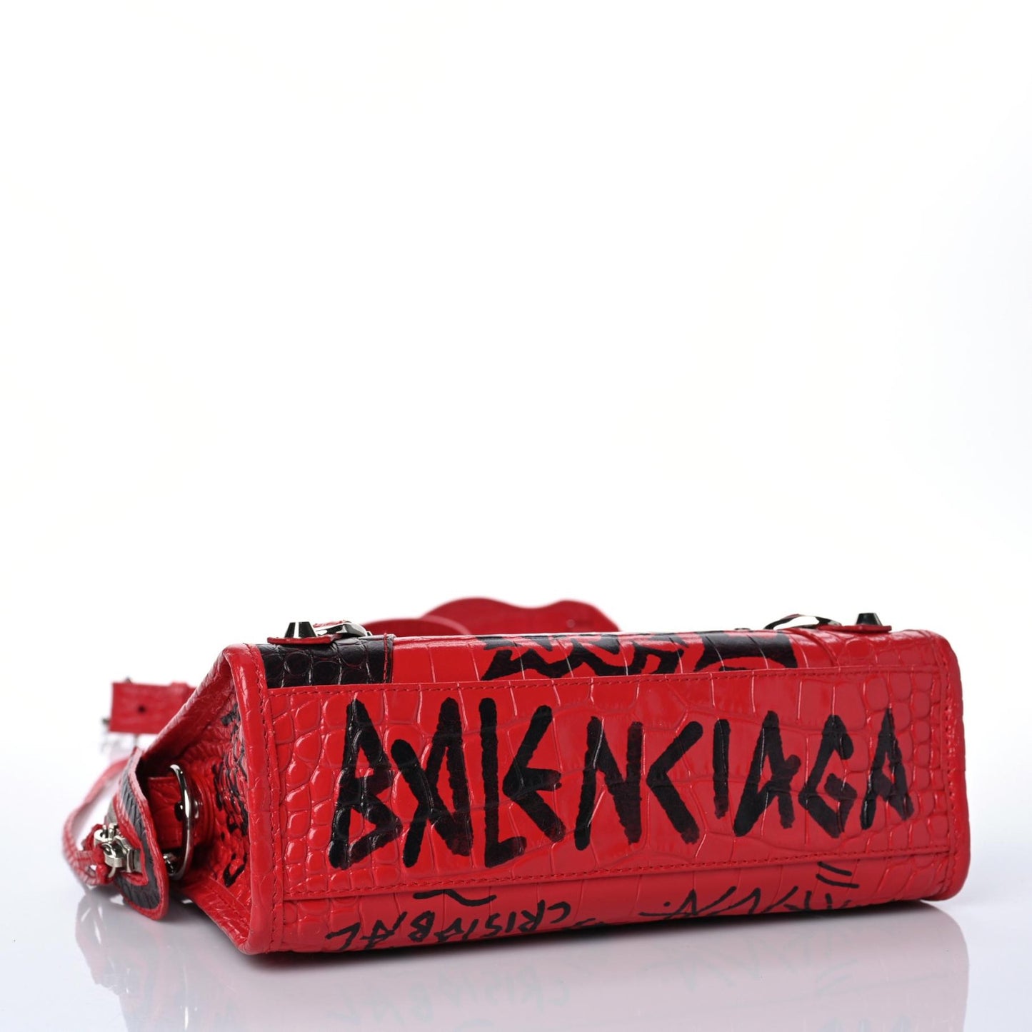 Calfskin Crocodile Embossed Graffiti Classic Hardware Mini City Bright Red Black