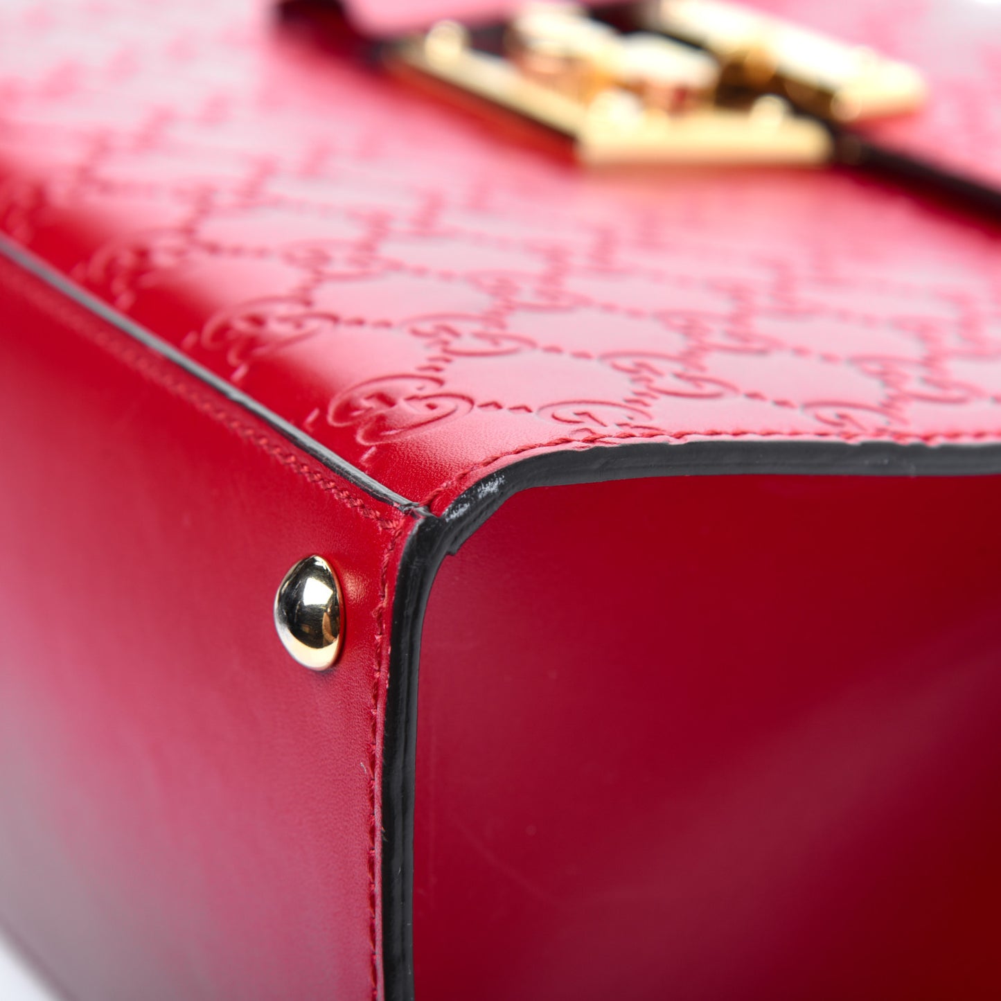 Guccissima Signature Medium Padlock Top Handle Bag Hibiscus Red