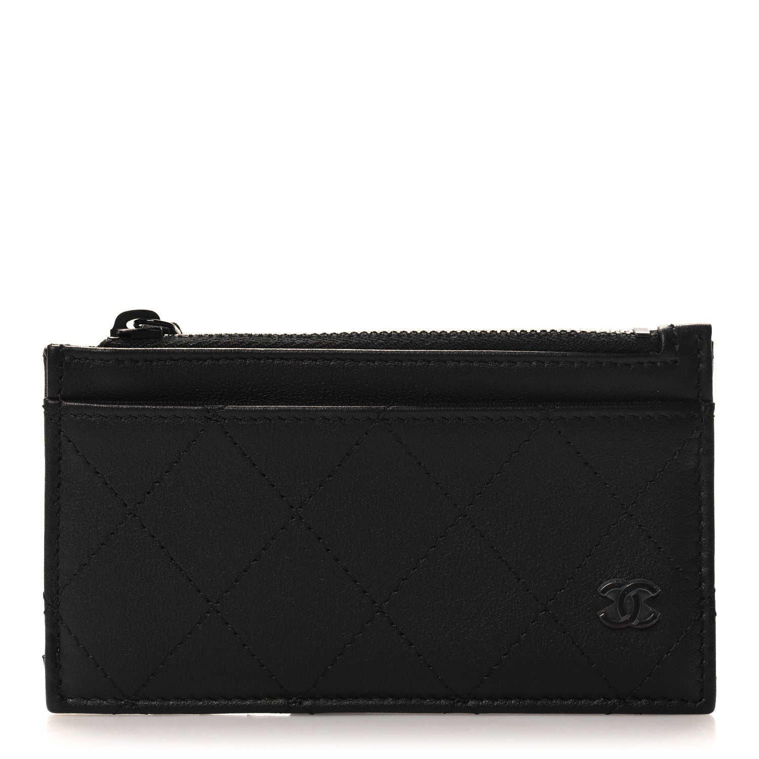 Chanel Calfskin Quilted Zip Card Holder So Black 1 of 8