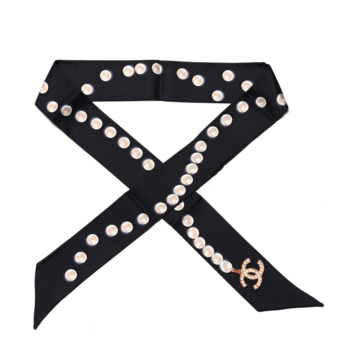 Silk Pearl CC Slim Bandeau Scarf Navy