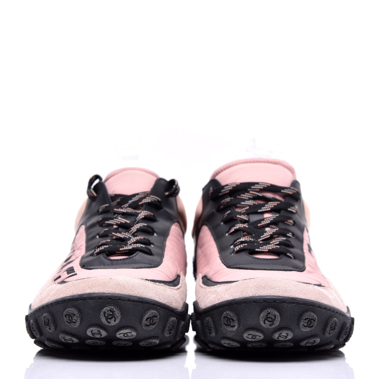 Nylon Calfskin Suede CC Womens Sneakers 42 Pink Black