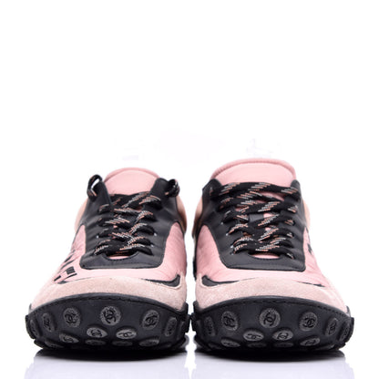 Chanel Nylon Calfskin Suede CC Womens Sneakers 42 Pink Black 3 of 18