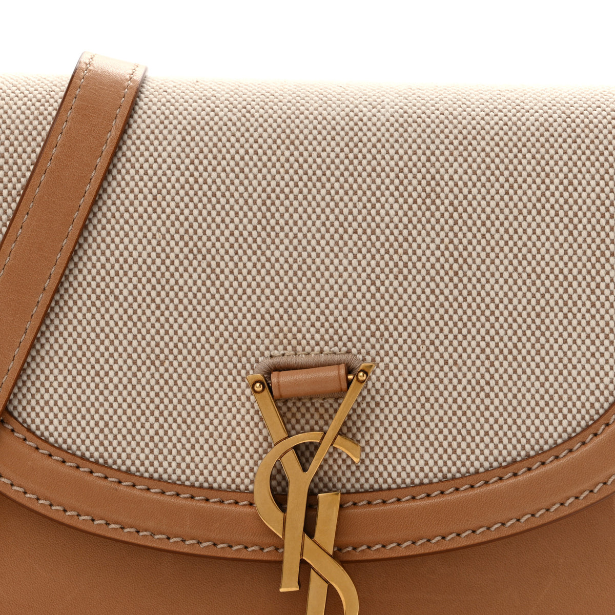 Saint Laurent Smooth Calfskin Cotton Canvas Small Kaia Satchel Natural Beige 7 of 12